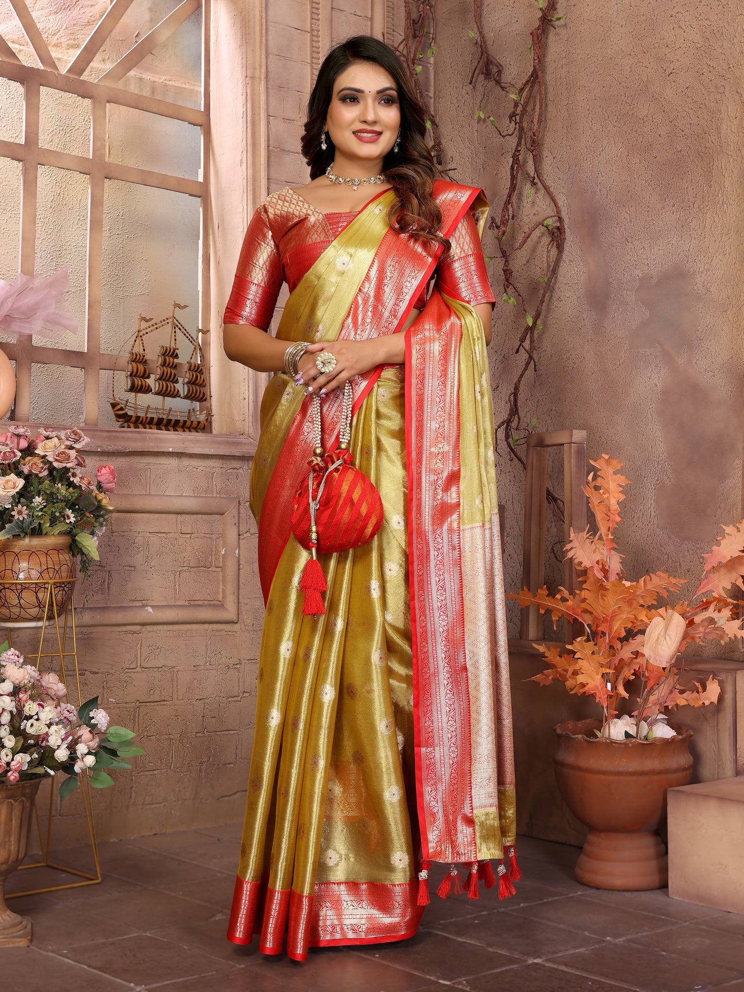 Runglory Handloom Tissue Silk Saree with Zari Border-Minimum Qty -10 Pic