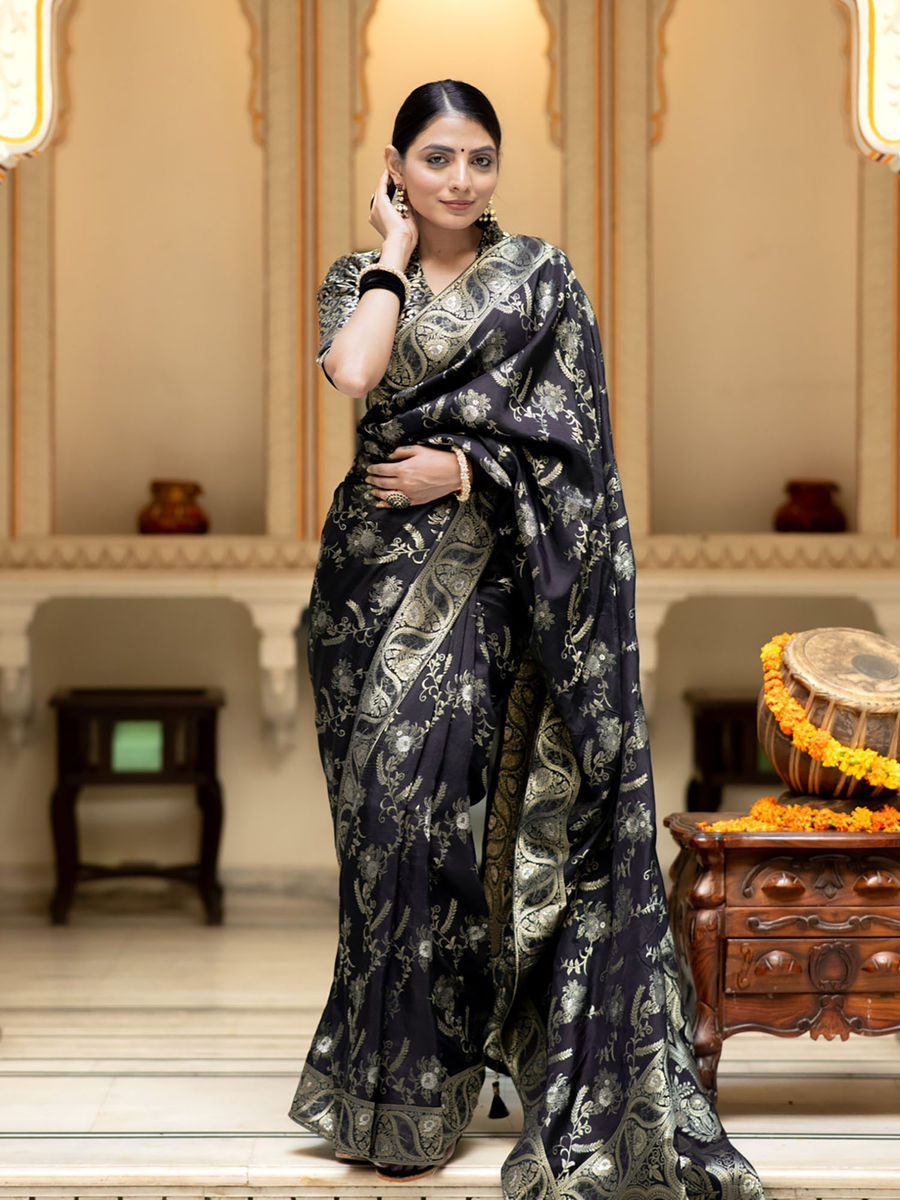 Runglory Luxurious Legacy Black and Gold Silk Saree-Minimum Qty -10 Pic