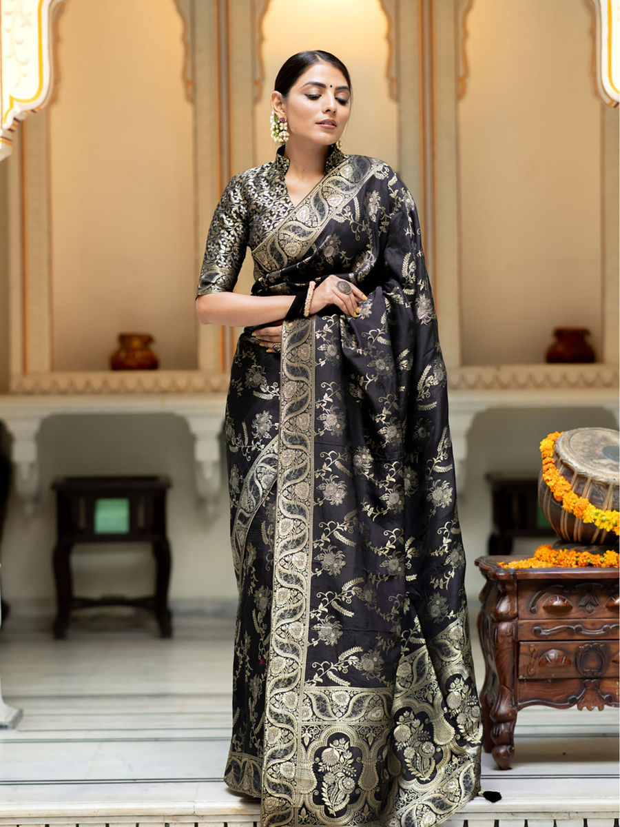 Runglory Luxurious Legacy Black and Gold Silk Saree-Minimum Qty -10 Pic