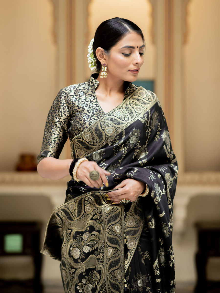 Runglory Luxurious Legacy Black and Gold Silk Saree-Minimum Qty -10 Pic
