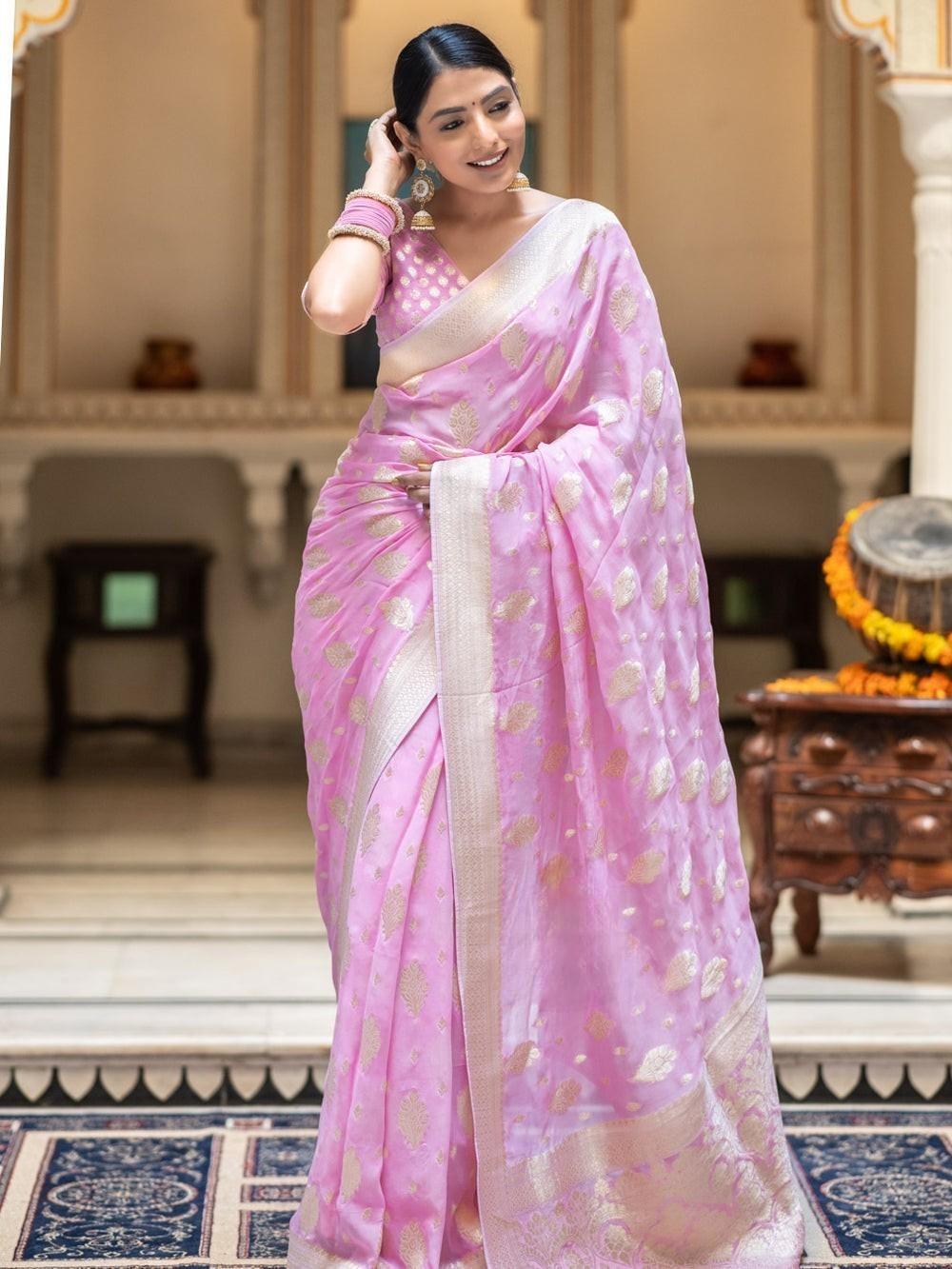 Runglory Royal Radiance Baby Pink Banarasi Silk Saree