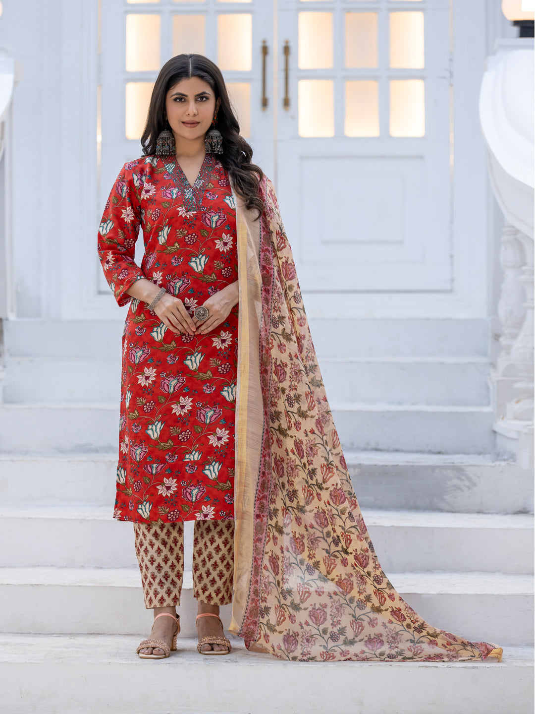 Trendy Cotton Kurti with Matching Pant And Dupatta | Festive Wear