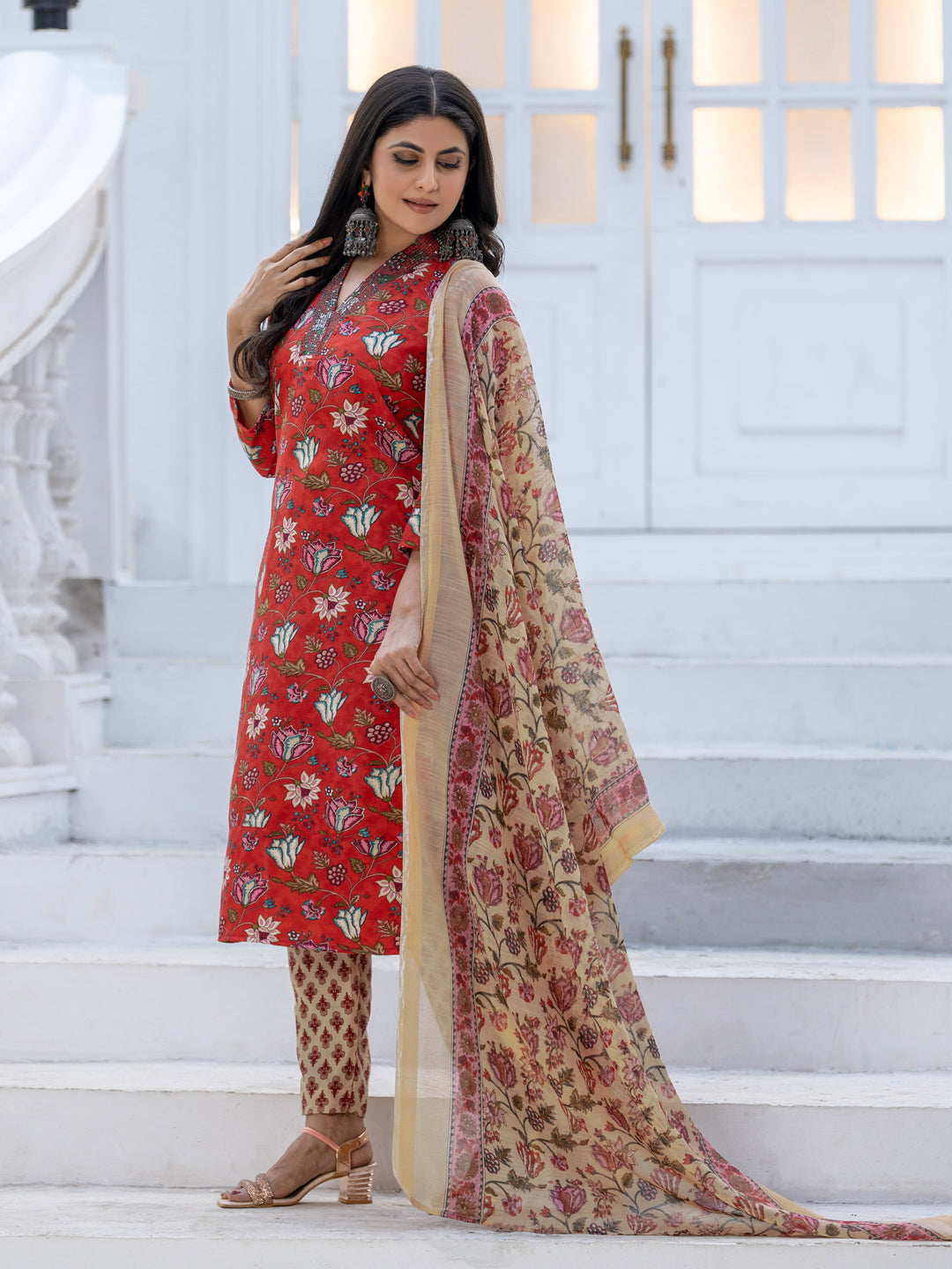 Trendy Cotton Kurti with Matching Pant And Dupatta | Festive Wear