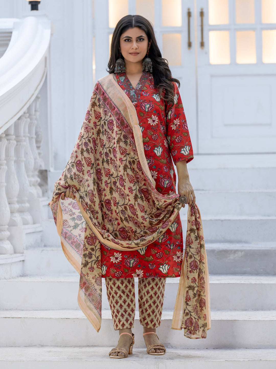 Trendy Cotton Kurti with Matching Pant And Dupatta | Festive Wear