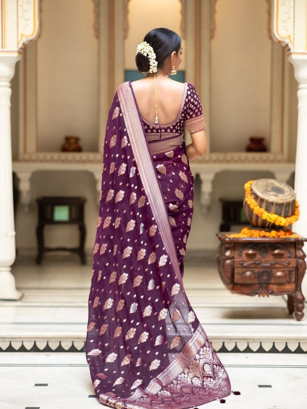 Runglory Elegant Wine Banarasi Silk Saree