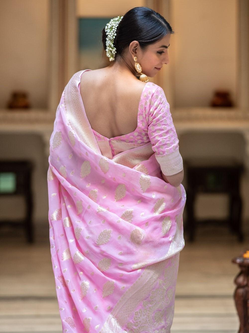 Runglory Royal Radiance Baby Pink Banarasi Silk Saree