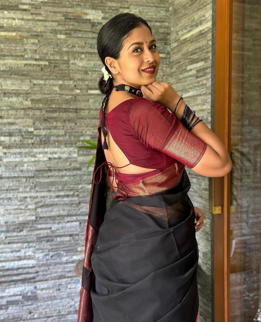 Runglory Elegant Black Banarasi Silk Saree with Gold and Maroon Accents-Minimum Qty -10 Pic