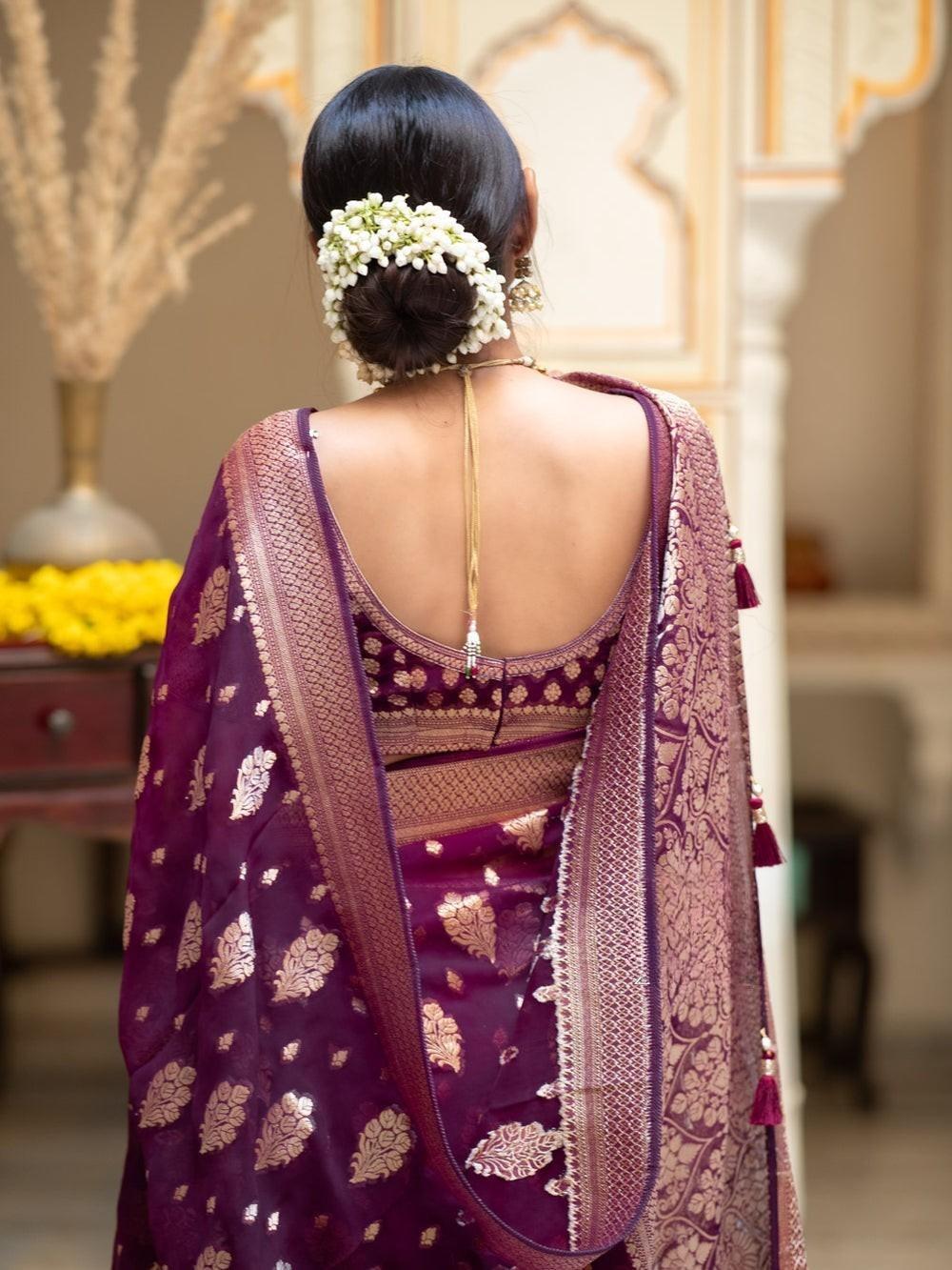 Runglory Elegant Wine Banarasi Silk Saree