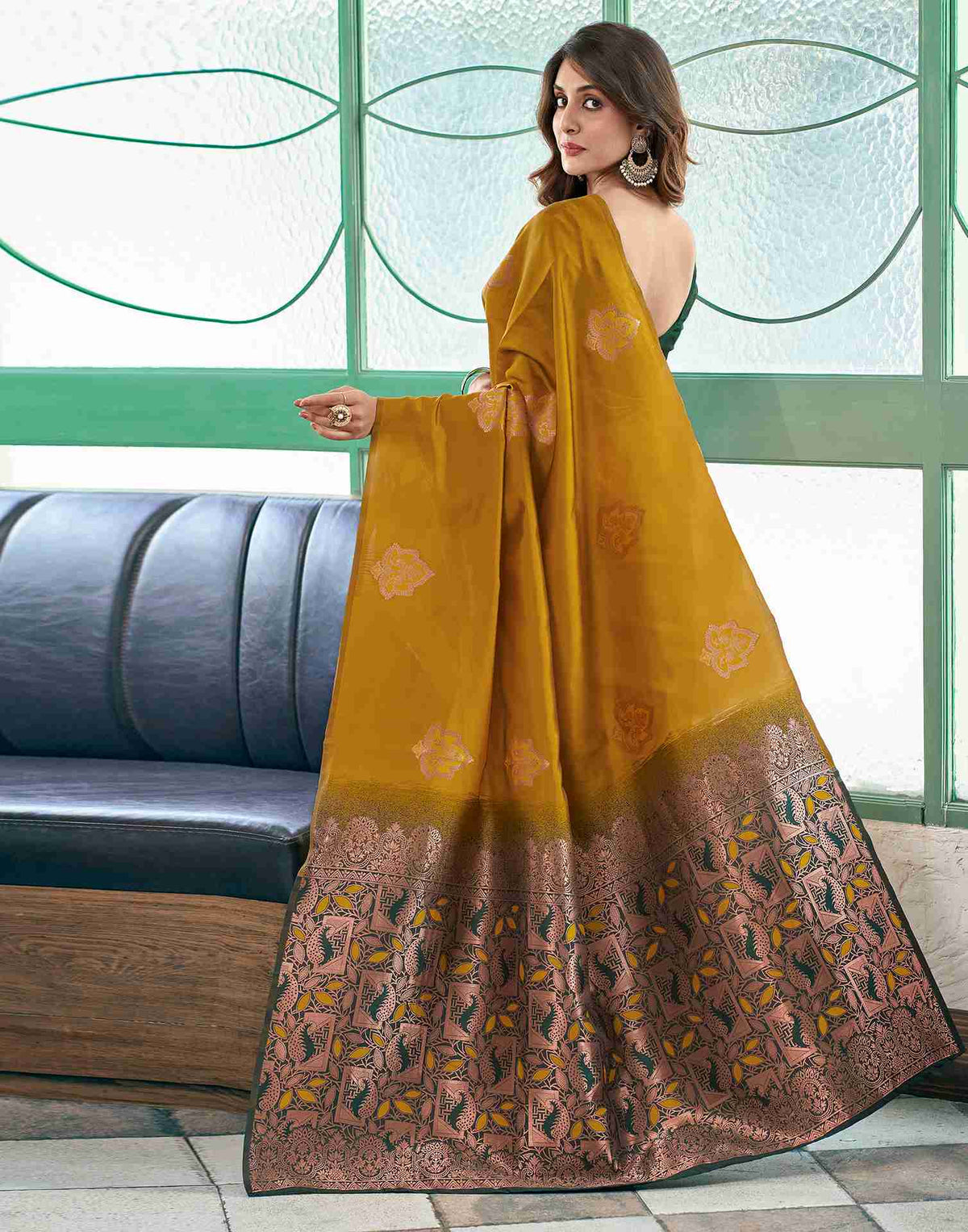Runglory Vibrant Yellow Banarasi Saree