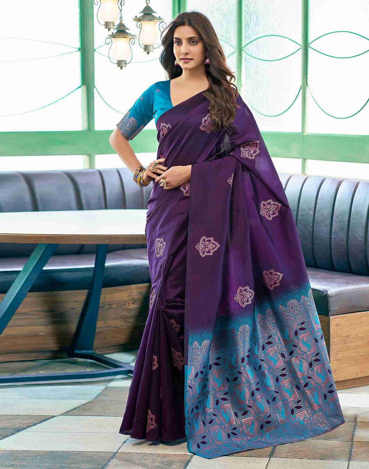 Runglory Royal Rhapsody Purple and Blue Silk Saree-Minimum Qty -10 Pic