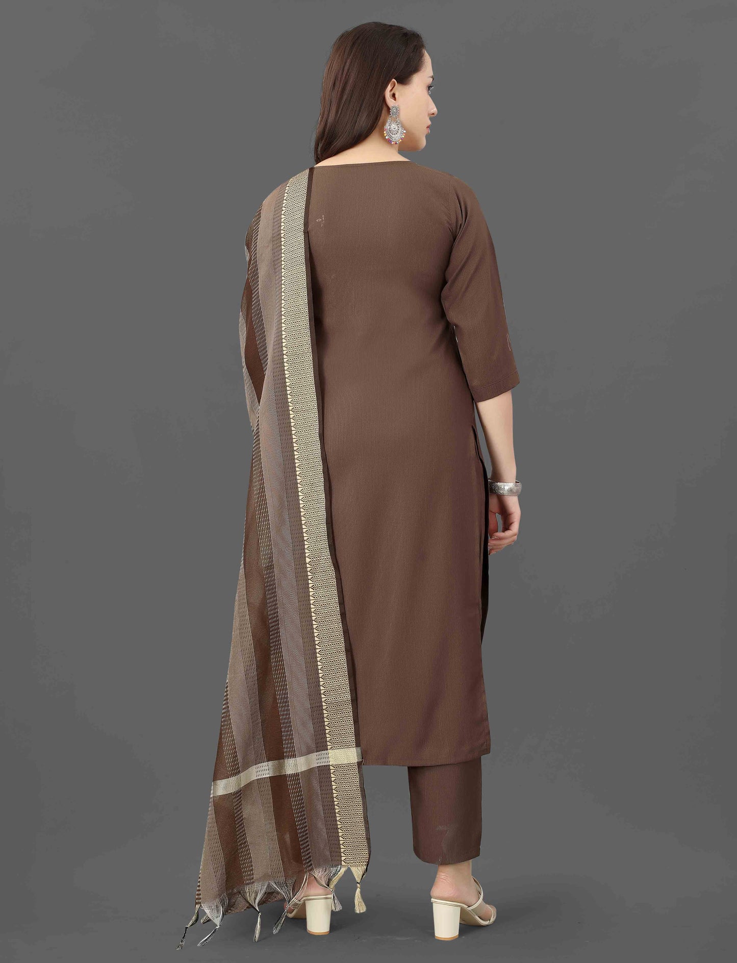 Women's Embroidered Cottan Blend Kurti With Pant & Dupatta Set