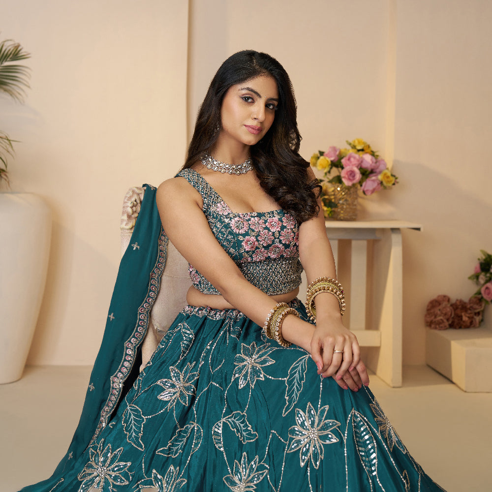 Blue Beauty Bridesmaid Lehenga With Sequin Shine And Floral Grace