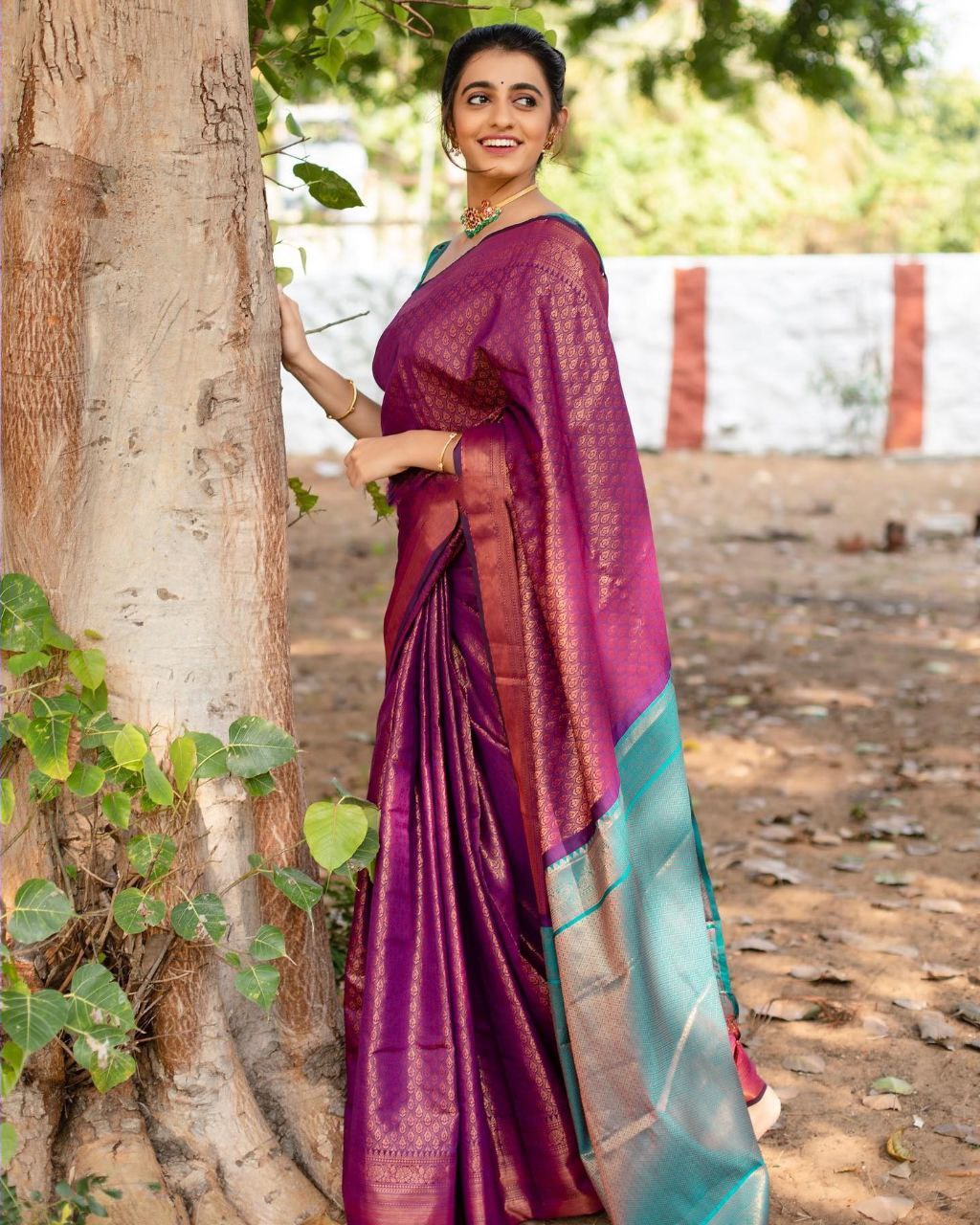 Runglory Royal Purple Banarasi Litchi Silk Saree-Minimum Qty -10 Pic