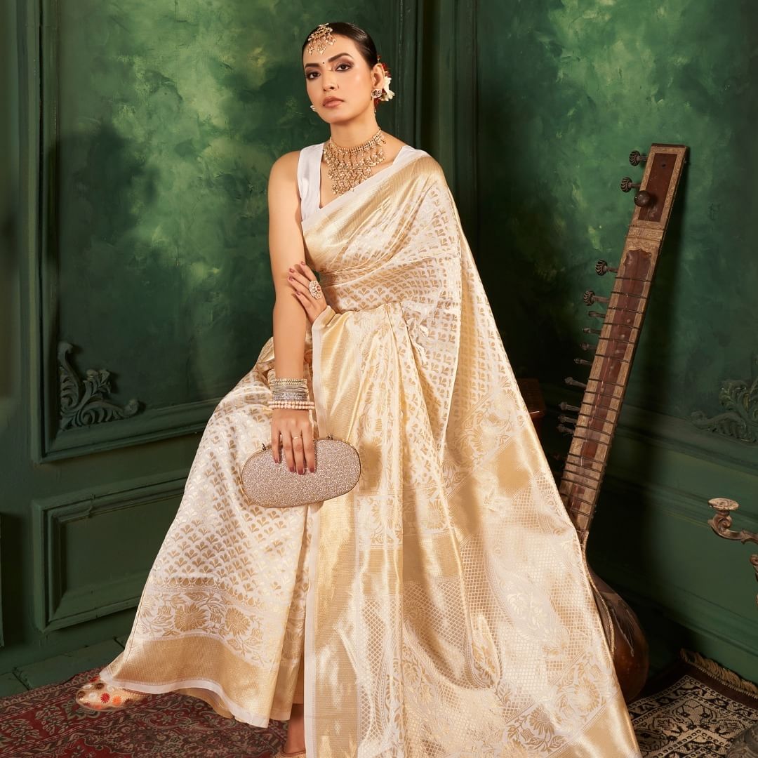 Gorgeous Golden Jacquard Word banarasi Soft Silk Saree