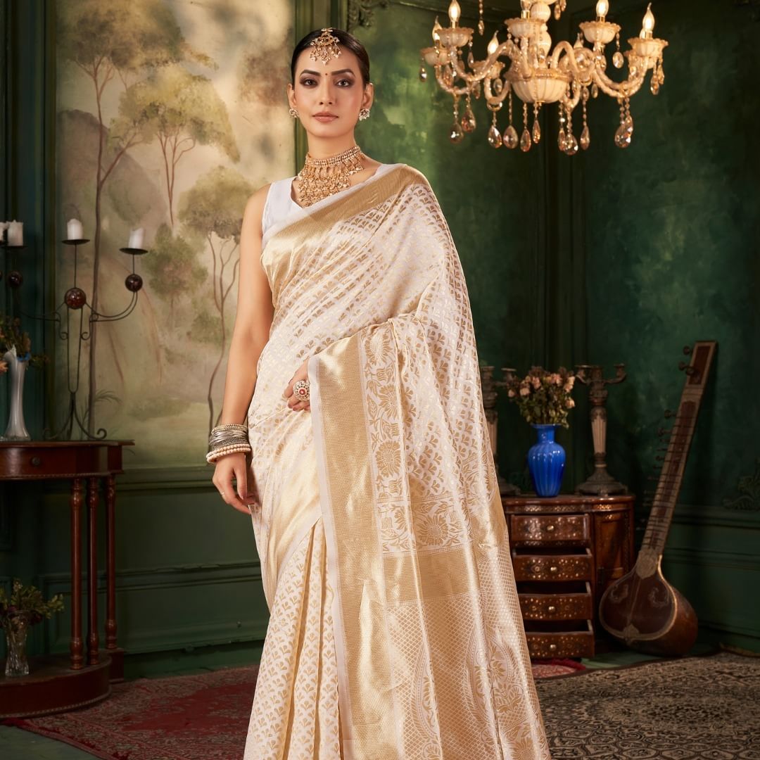 Gorgeous Golden Jacquard Word banarasi Soft Silk Saree