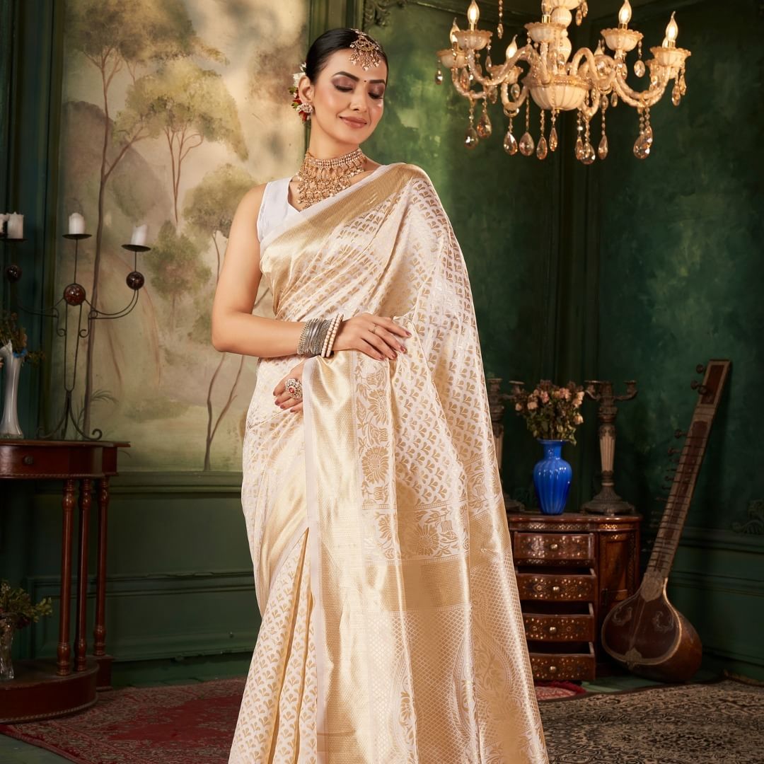 Gorgeous Golden Jacquard Word banarasi Soft Silk Saree