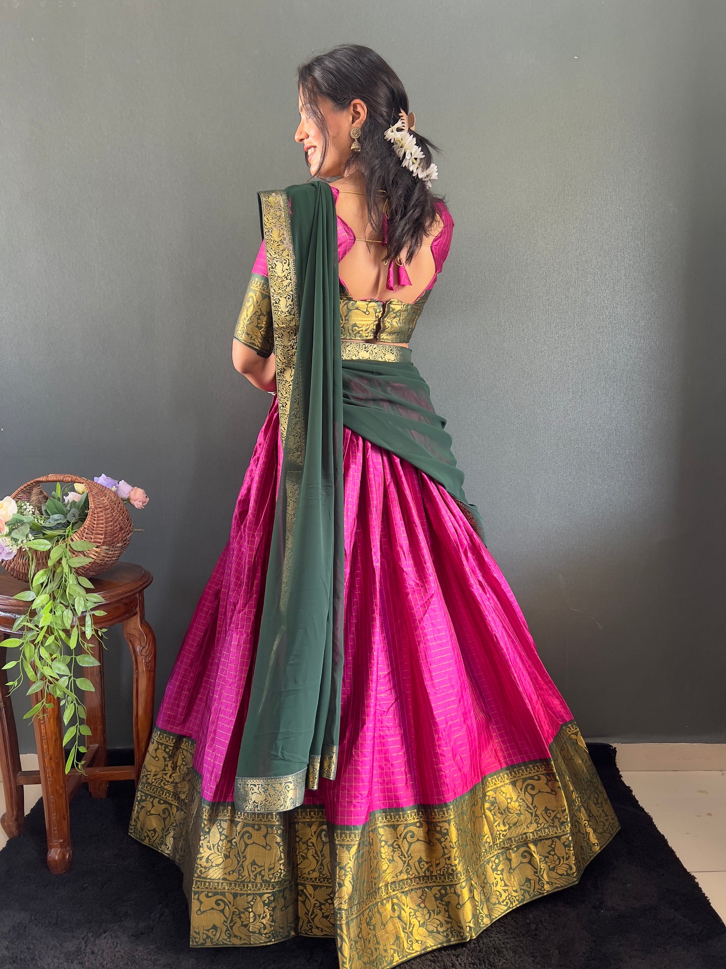 Trendy Pink and Black Cotton Lehenga With Unstiched Blouse And Contrast Dupatta