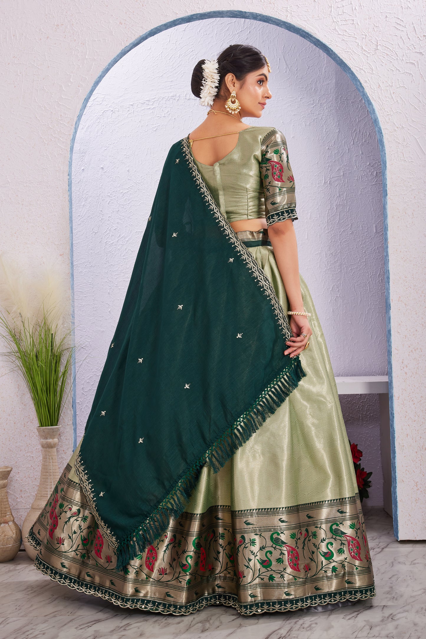 Attractive Borad Work Jacquard Silk Lehenga with Unstitched Blouse Cut Border Dupatta