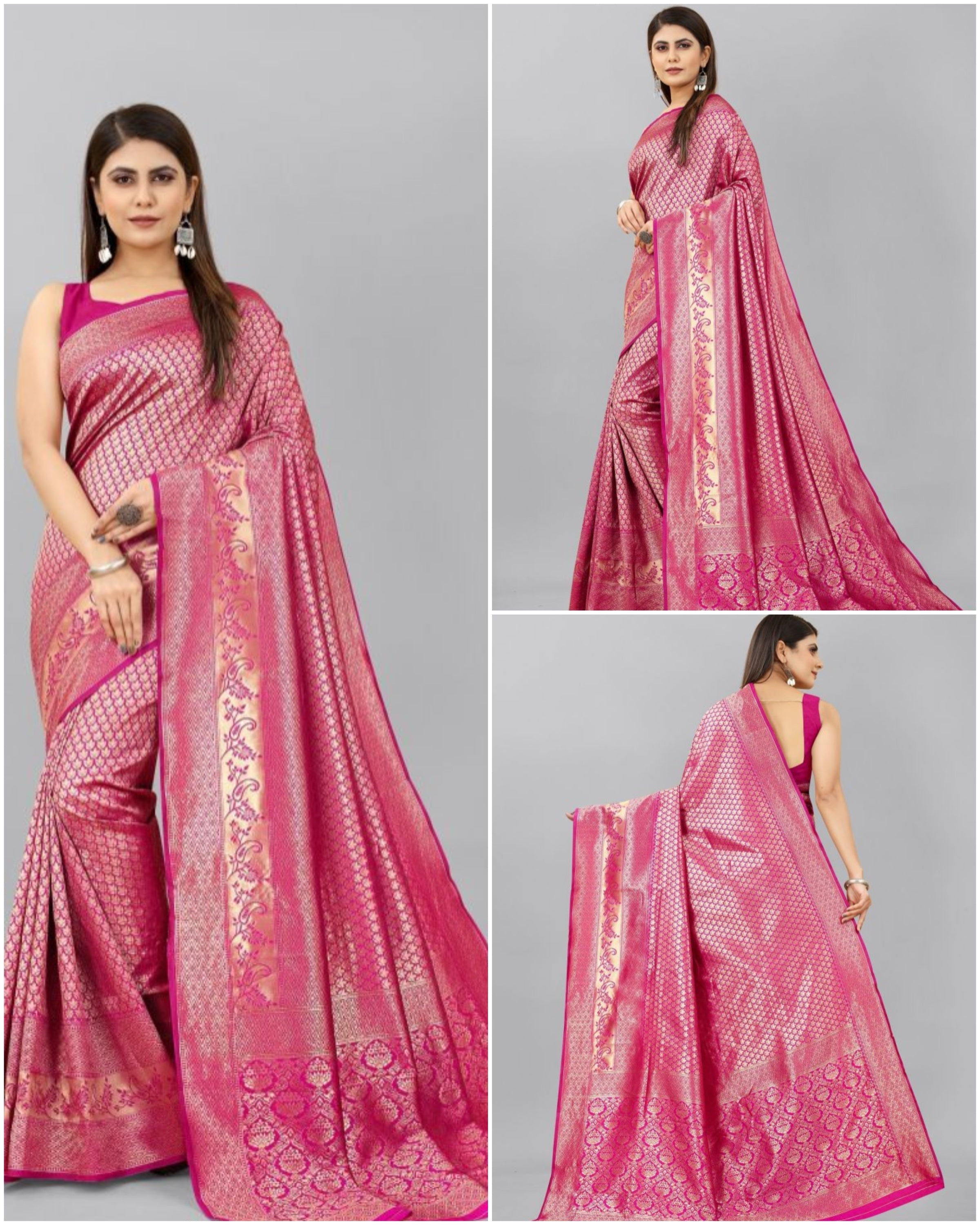 Runglory Elegant Pink Kanjivaram Soft Litchi Silk Saree