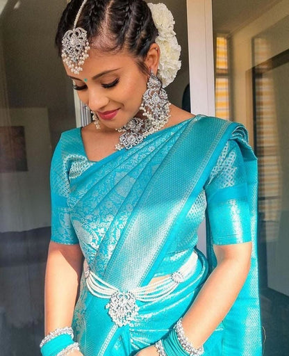 Runglory Sky Blue Woven Kanjivaram Saree