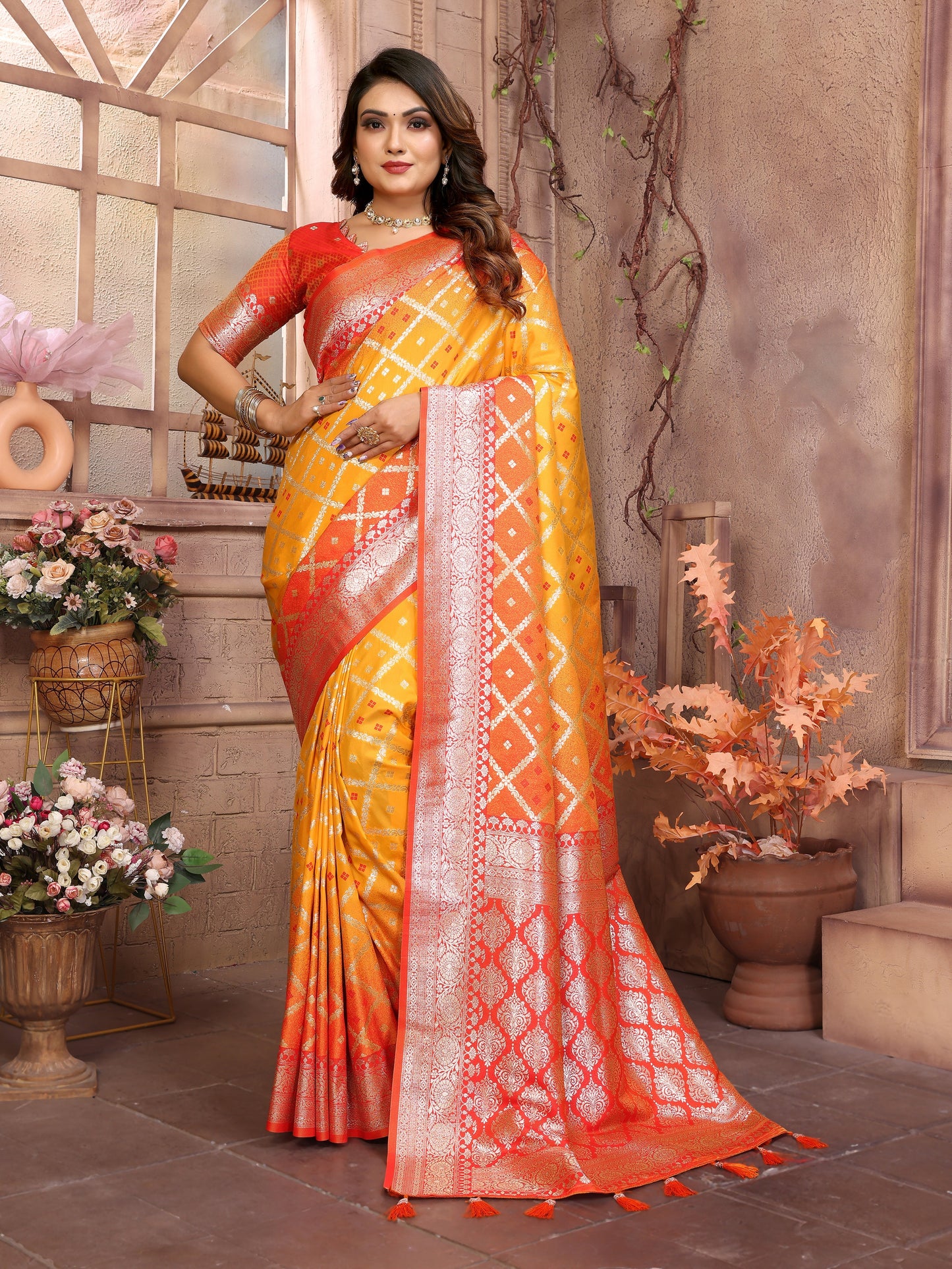 Runglory Orange Zari Woven Kanjivaram Silk Saree-Minimum Qty -10 Pic