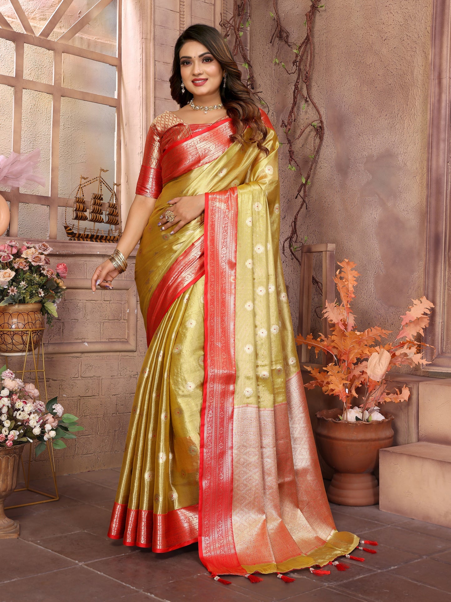 Runglory Handloom Tissue Silk Saree with Zari Border-Minimum Qty -10 Pic
