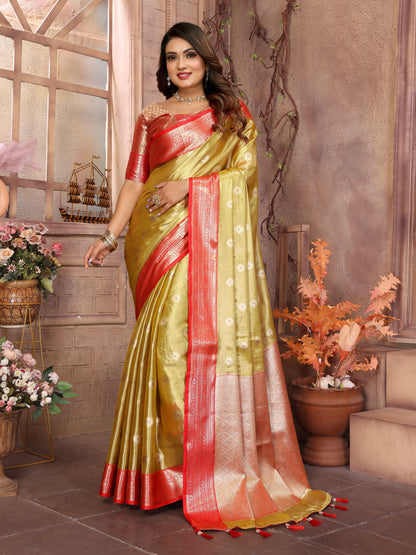 Runglory Handloom Tissue Silk Saree with Zari Border-Minimum Qty -10 Pic