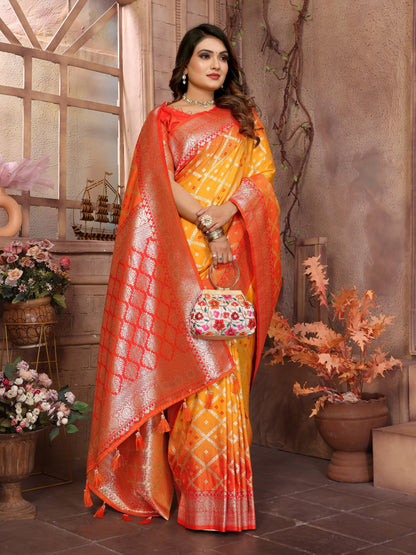 Runglory Orange Zari Woven Kanjivaram Silk Saree-Minimum Qty -10 Pic