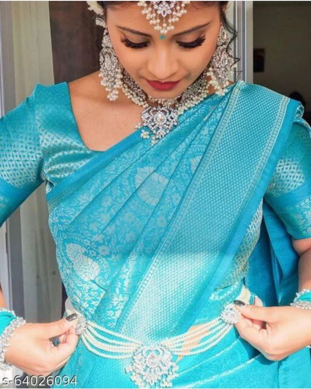 Runglory Sky Blue Woven Kanjivaram Saree