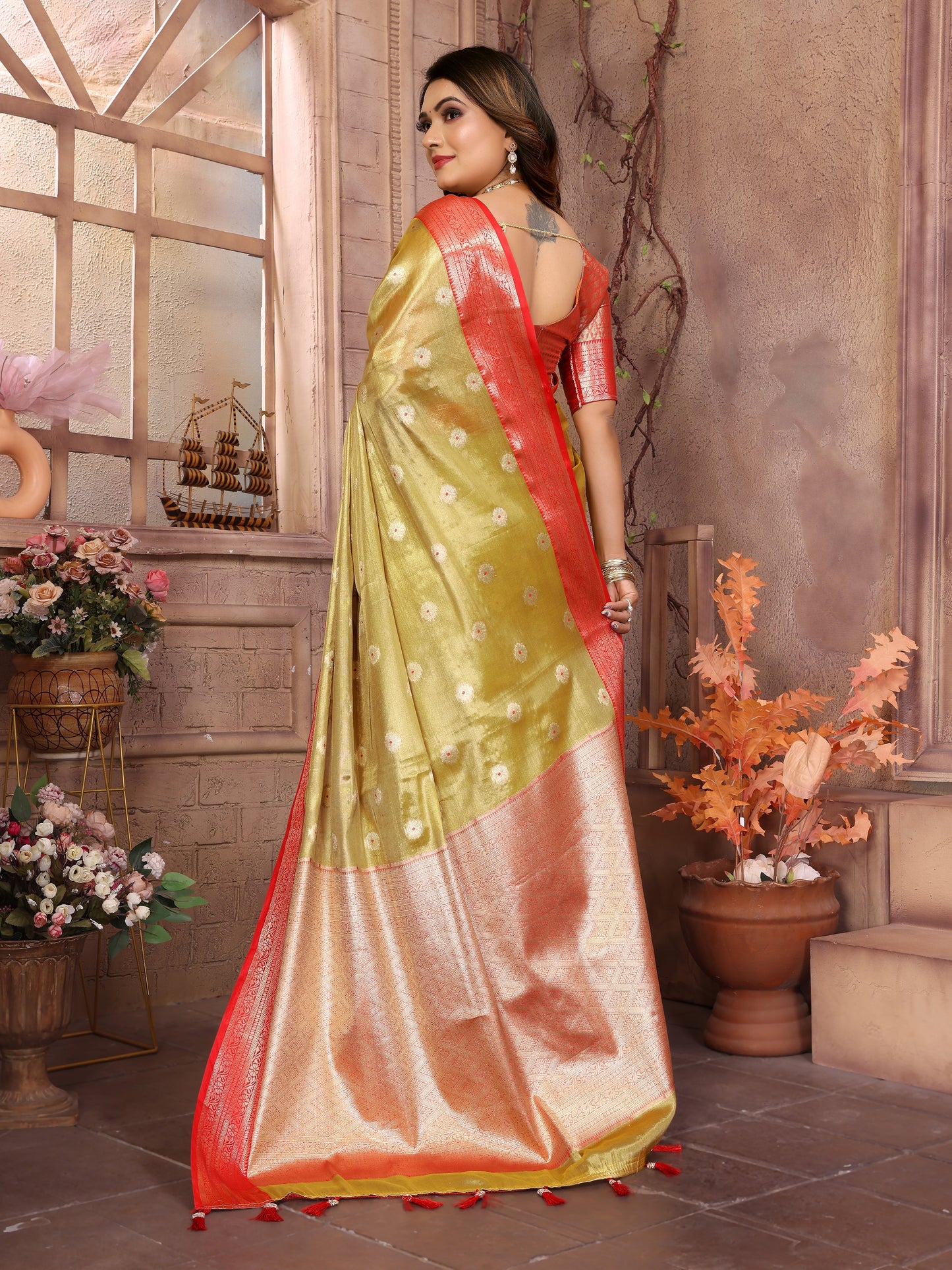 Runglory Handloom Tissue Silk Saree with Zari Border-Minimum Qty -10 Pic