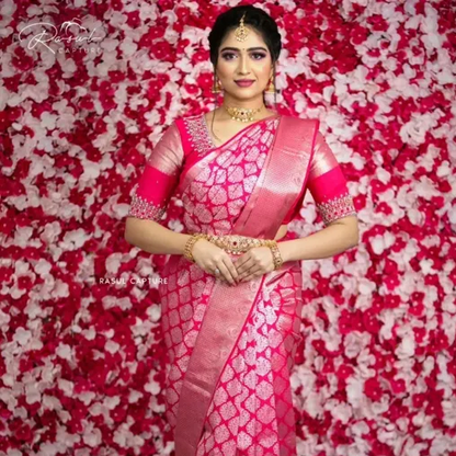 Runglory Regal Pink Banarasi Litchi Silk Saree