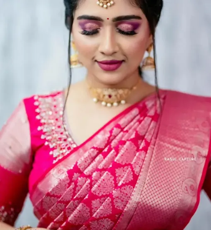 Runglory Regal Pink Banarasi Litchi Silk Saree