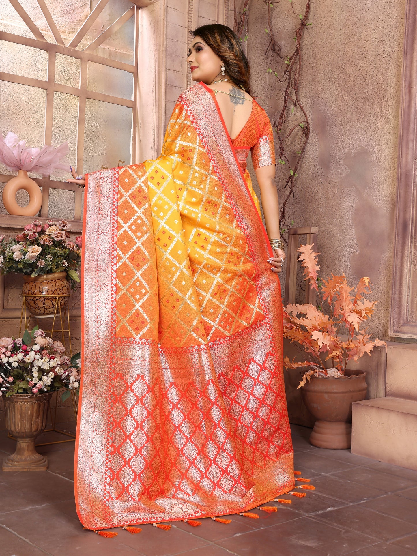 Runglory Orange Zari Woven Kanjivaram Silk Saree-Minimum Qty -10 Pic