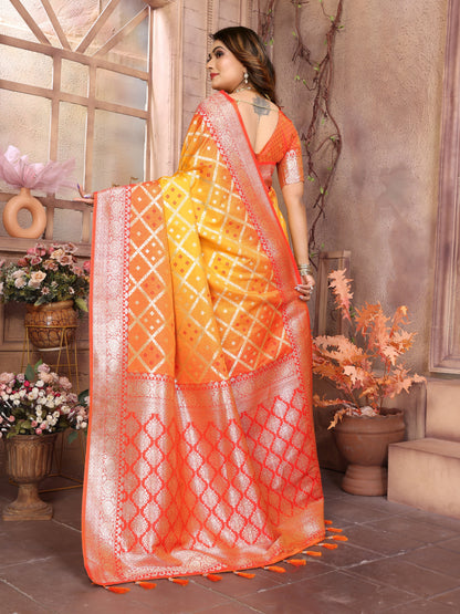 Runglory Orange Zari Woven Kanjivaram Silk Saree-Minimum Qty -10 Pic
