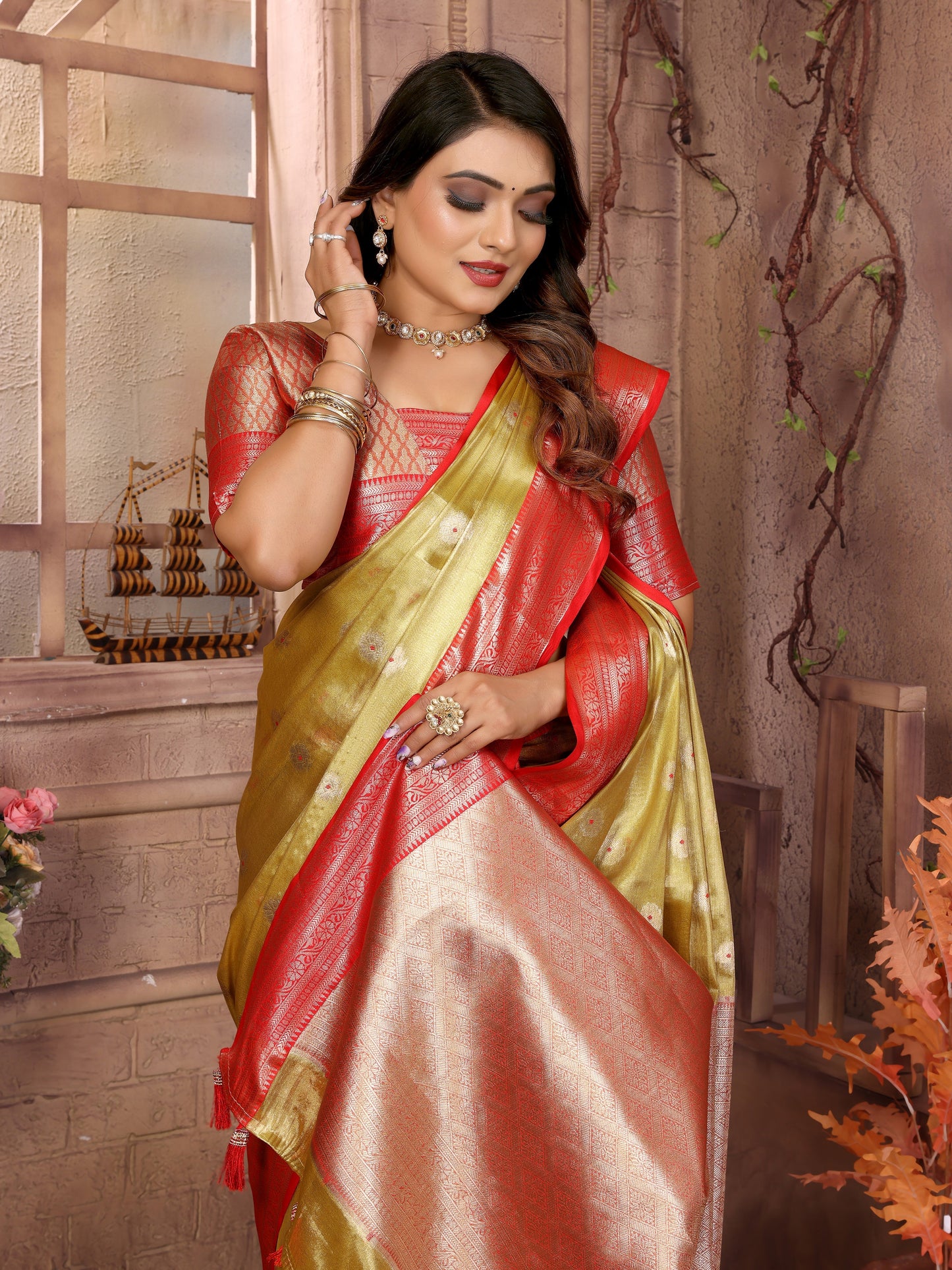 Runglory Handloom Tissue Silk Saree with Zari Border-Minimum Qty -10 Pic
