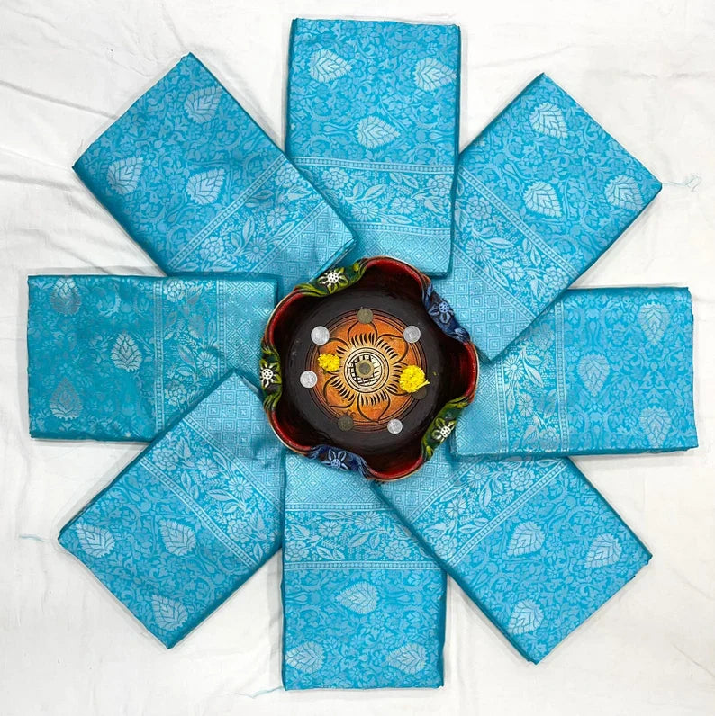 Runglory Sky Blue Woven Kanjivaram Saree