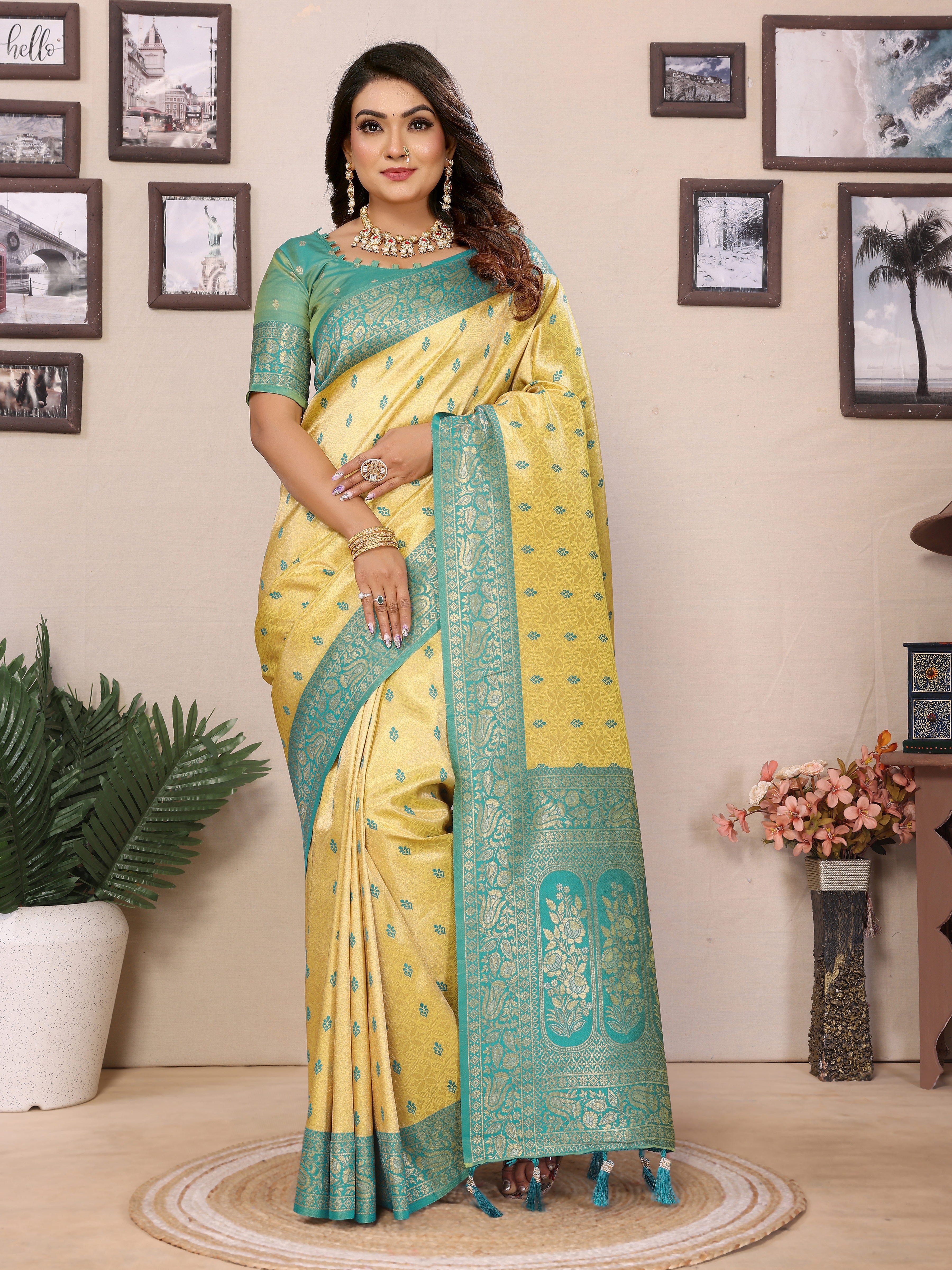 Runglory Handloom Tissue Silk Saree with Zari Weaving