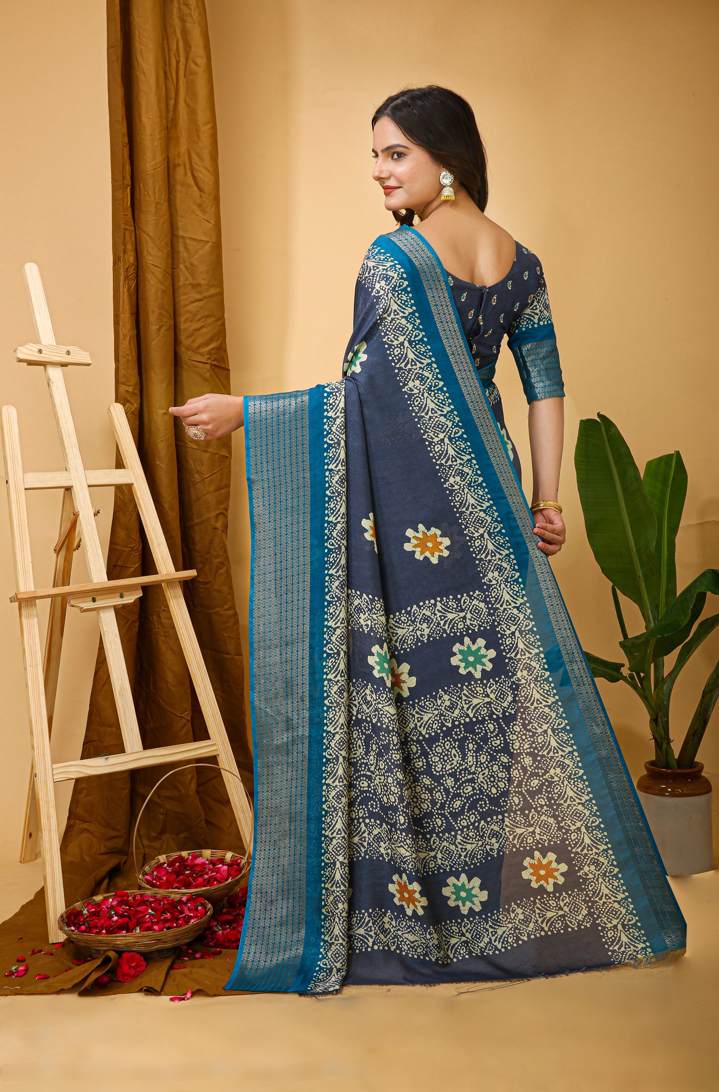 Runglory Blue Dola Silk Saree with Contrast Border
