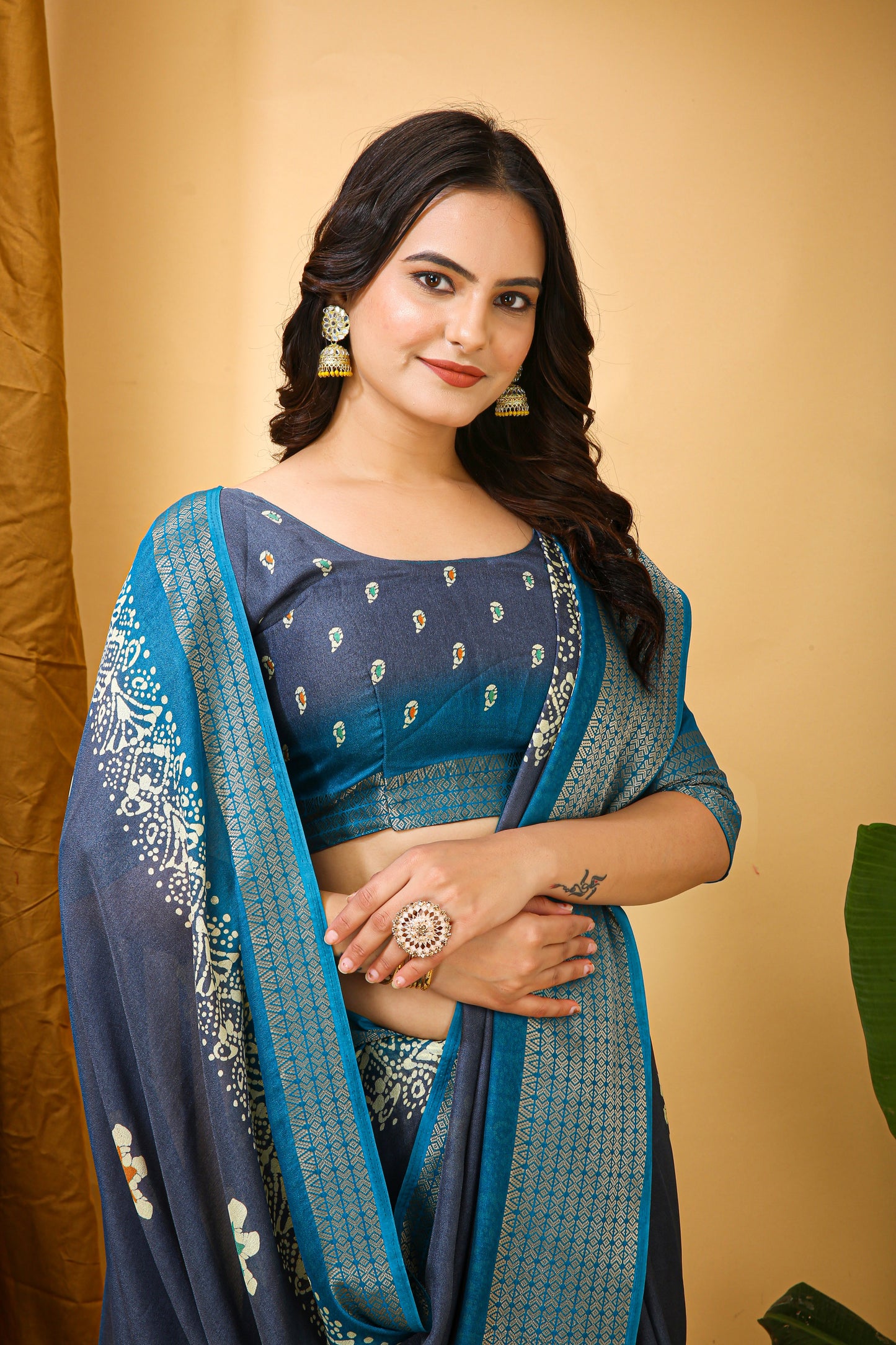 Runglory Blue Dola Silk Saree with Contrast Border