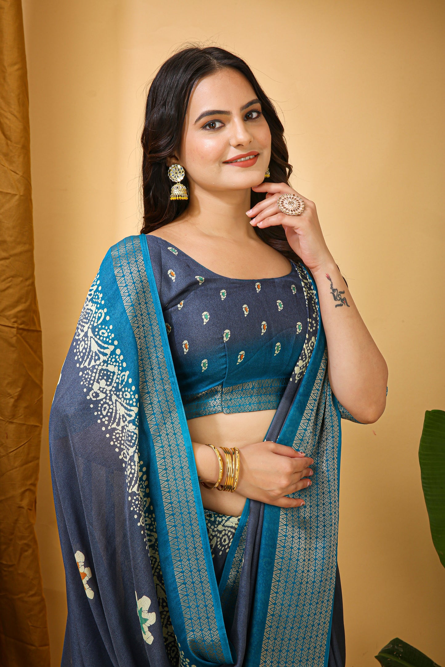Runglory Blue Dola Silk Saree with Contrast Border