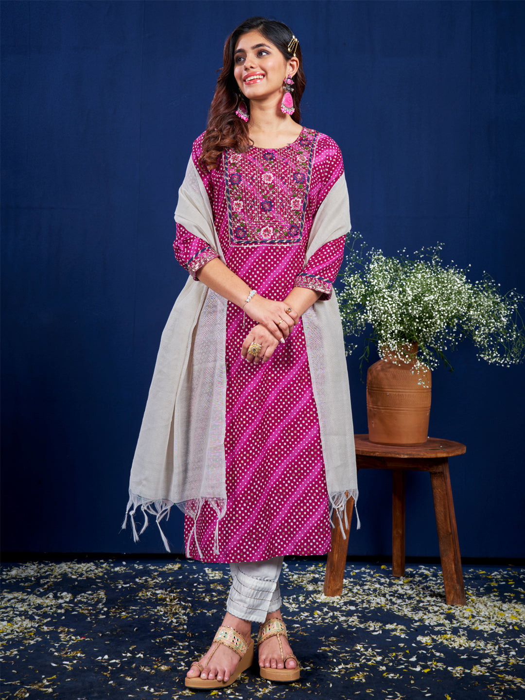 Kurti Pant Dupatta Set - Fully Stitched And Fancy Look