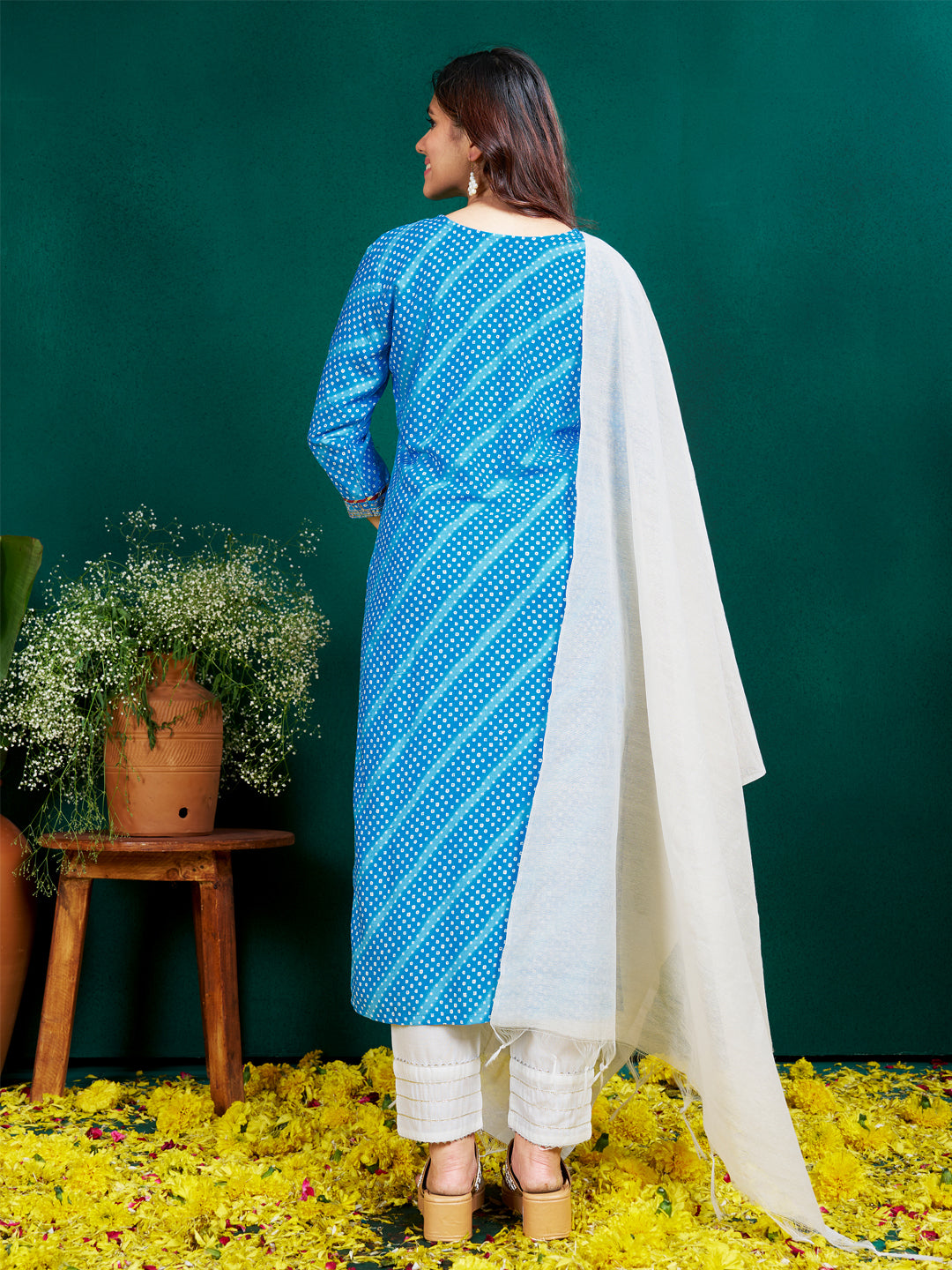 Designer Kurti Pant Set with Fancy Dupatta - Festive Wear