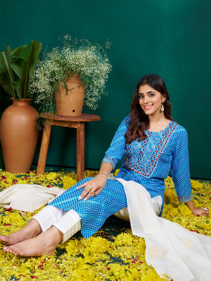 Designer Kurti Pant Set with Fancy Dupatta - Festive Wear