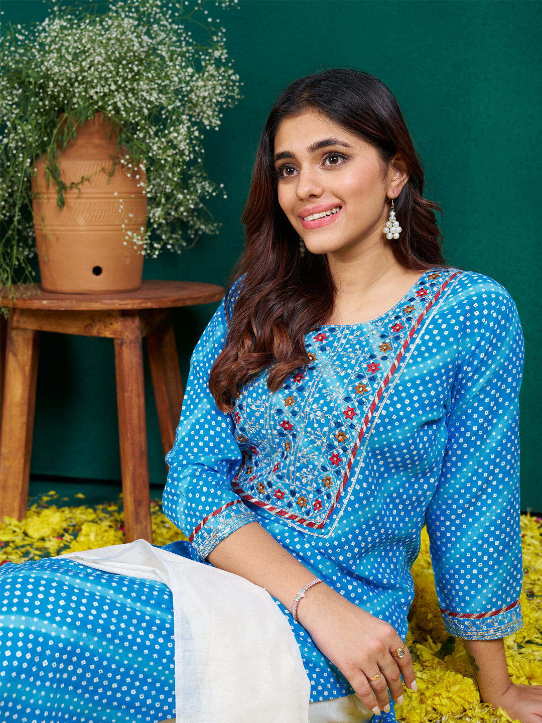 Designer Kurti Pant Set with Fancy Dupatta - Festive Wear