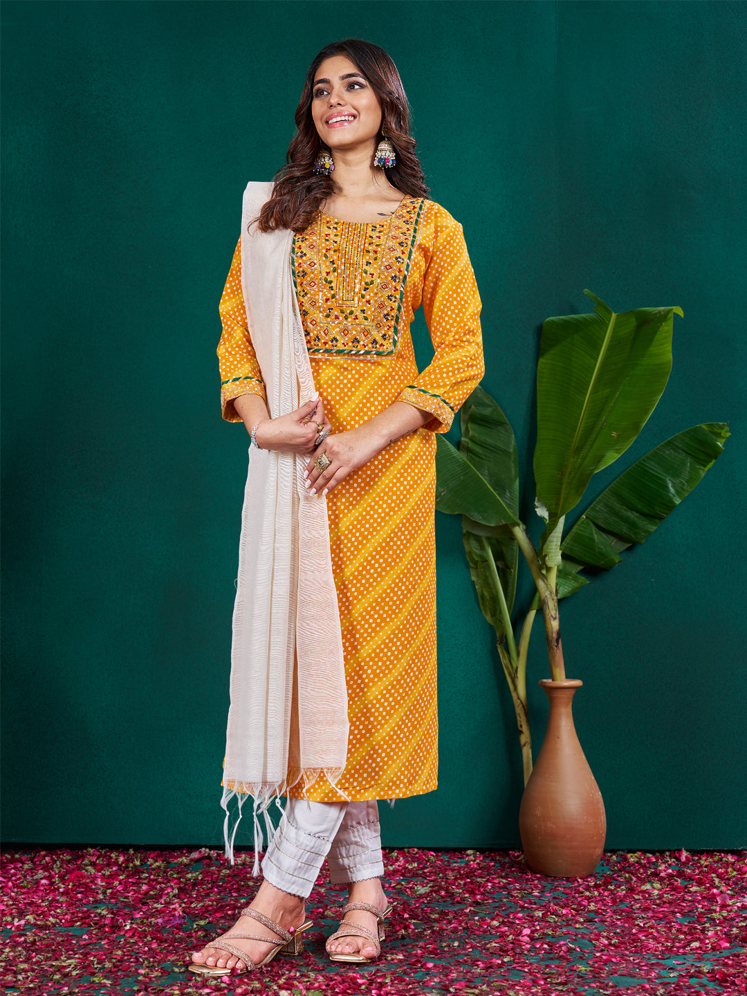 Luxury Stitched Kurti And Pant Set with Embellished Dupatta