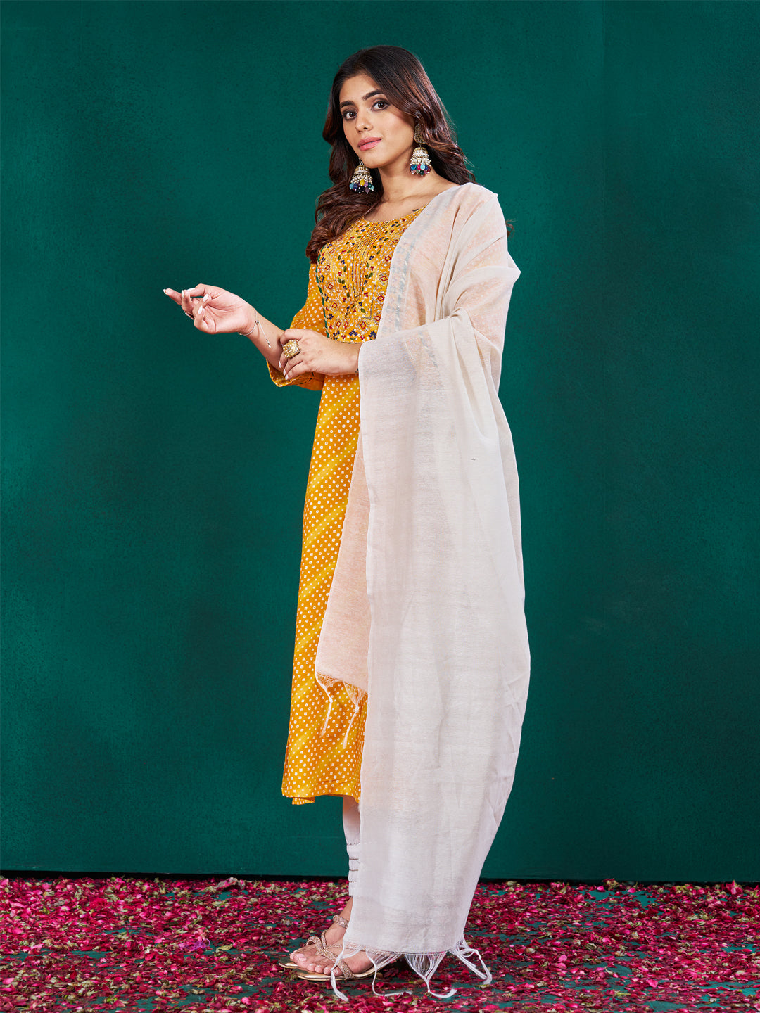 Luxury Stitched Kurti And Pant Set with Embellished Dupatta