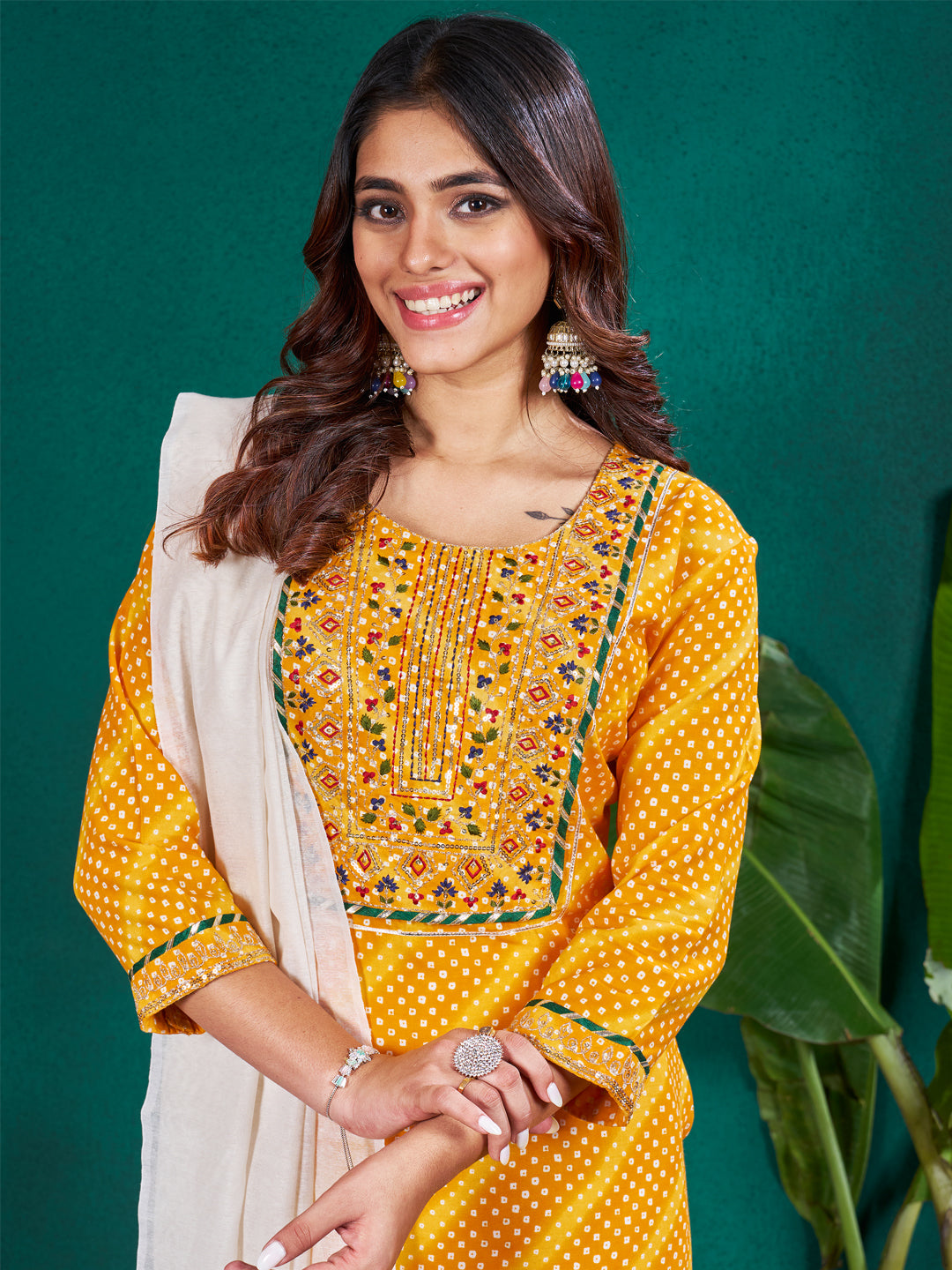 Luxury Stitched Kurti And Pant Set with Embellished Dupatta