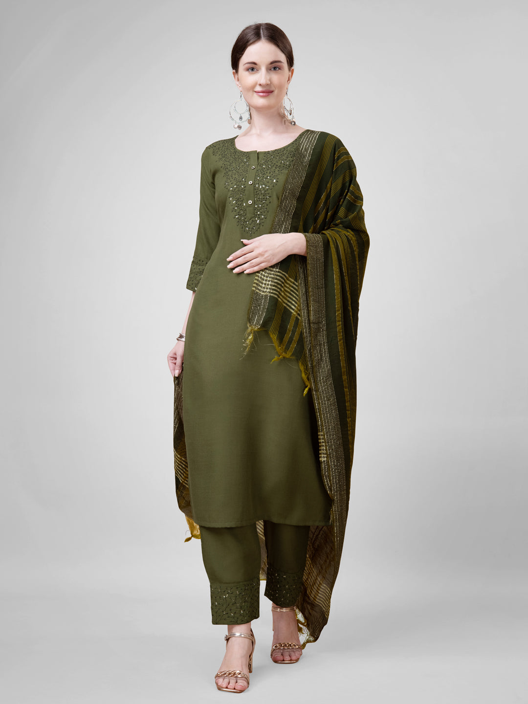 3-Piece Kurti Pant Dupatta Set - Fully Stitched Indian Traditional Wear