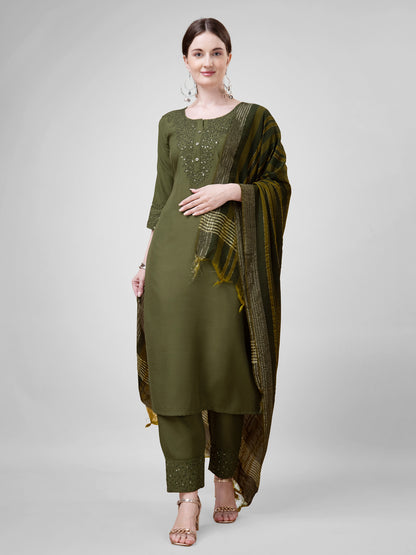 3-Piece Kurti Pant Dupatta Set - Fully Stitched Indian Traditional Wear