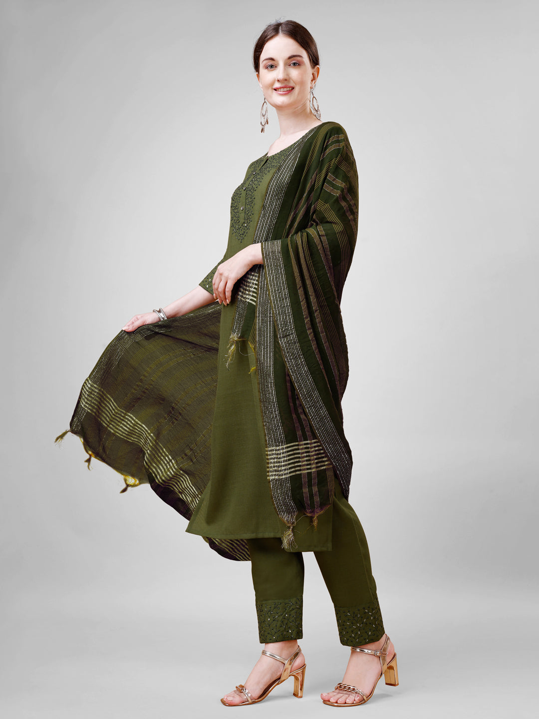 3-Piece Kurti Pant Dupatta Set - Fully Stitched Indian Traditional Wear